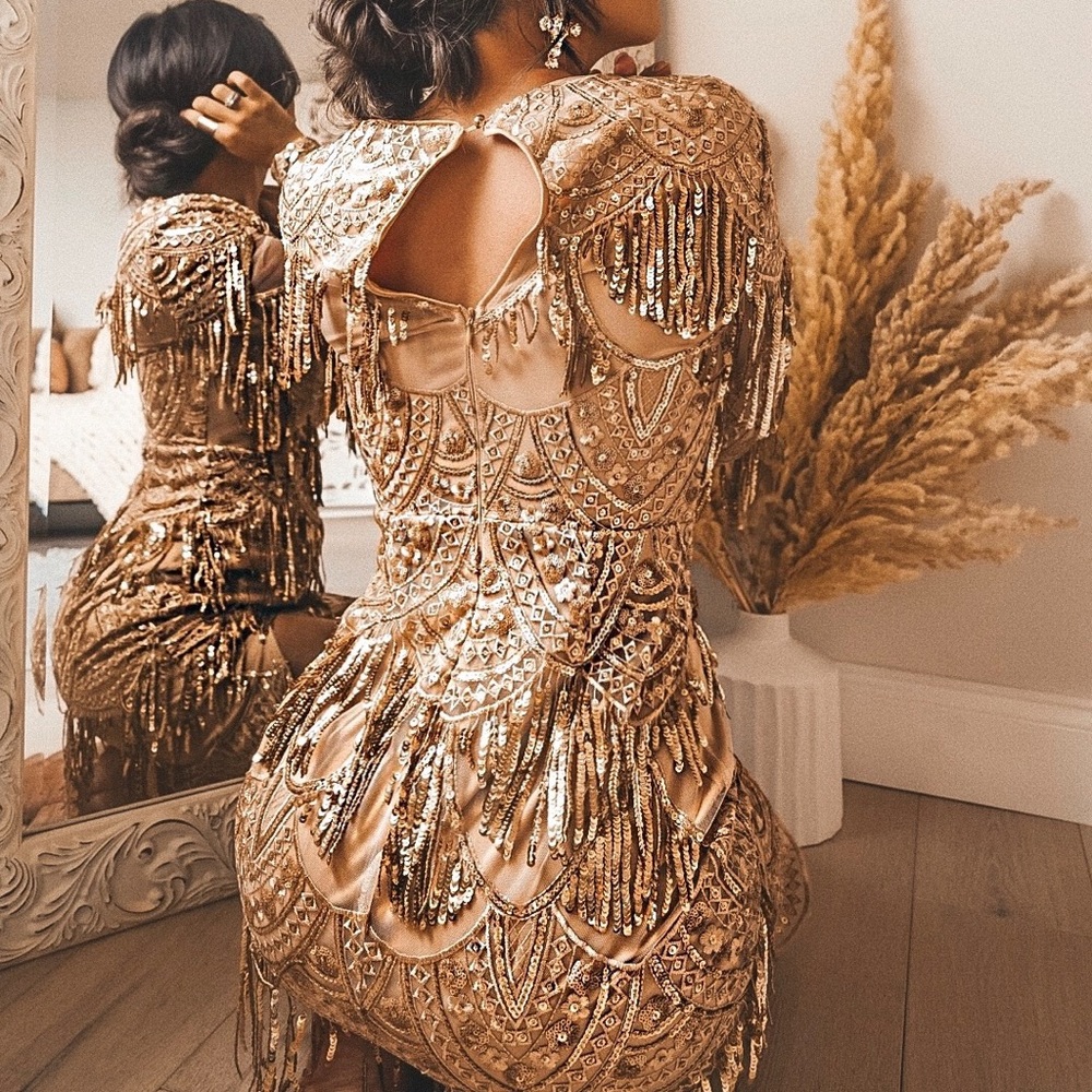 LULUS CHAMPAGNE GOLD PARTY DRESS